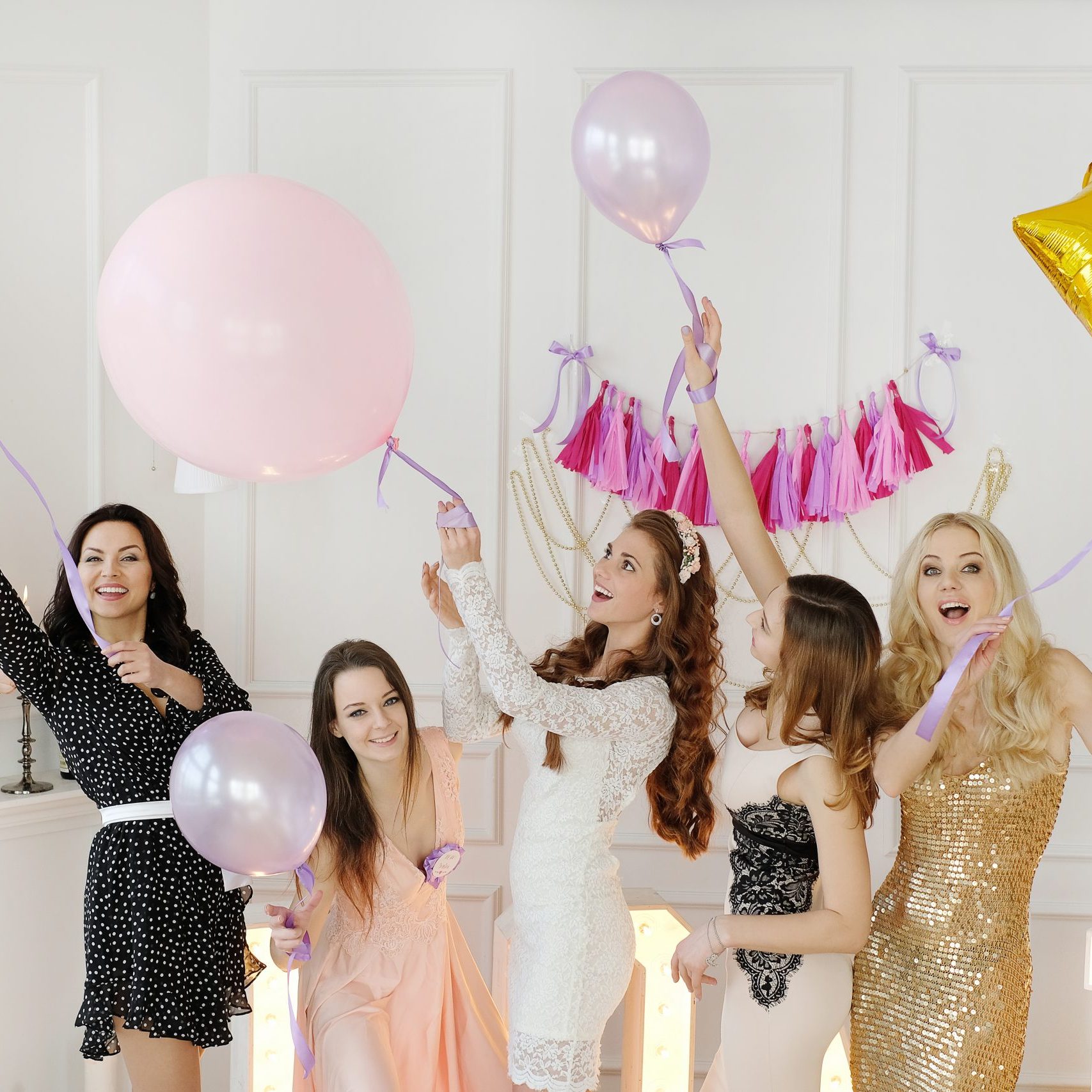 Team bride. Women celebrating bachelorette party